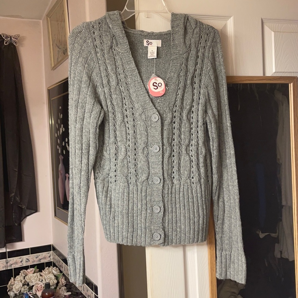 NWT So wool blend gray hooded sweater SZ XL